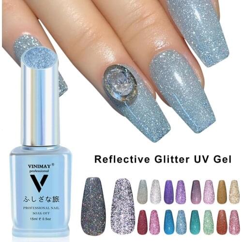 15ml Reflective Broken Diamond Gel Glitter Gel Nail Polish Glitter Sequins Soak Off UV Gel Varnish Colorful Nail Polish Nail Art