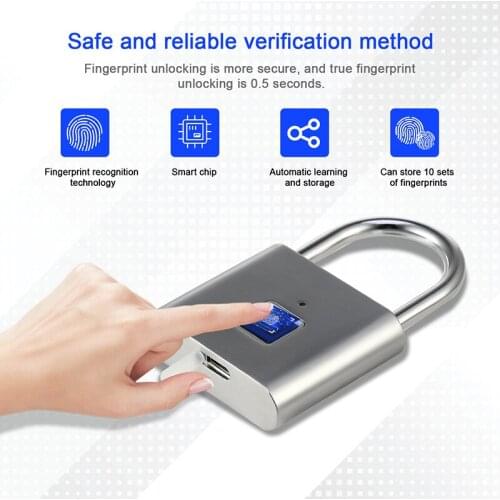 2/1Pcs USB Charging Fingerprint Lock Smart Padlock Door Lock 0.5S Unlock Portable Anti-theft Waterproof Fingerprint Padlock