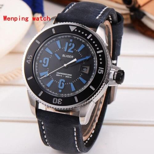 2019 Luxury Man Bliger 43mm brushed solidstainless steel case Blue Dial Mechanical Self Winding mens Watch1913