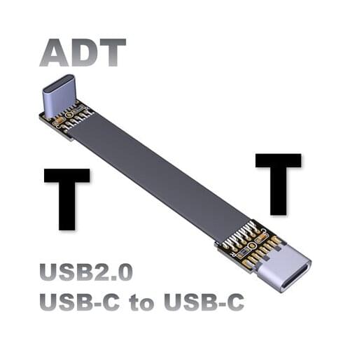 ADT-Link USB 2.0 Type C To Type C Extension Cable 90 Degree Adapter USB-C Cable 3A 480M/Bps Support OTG for Mobile Phone Tablet
