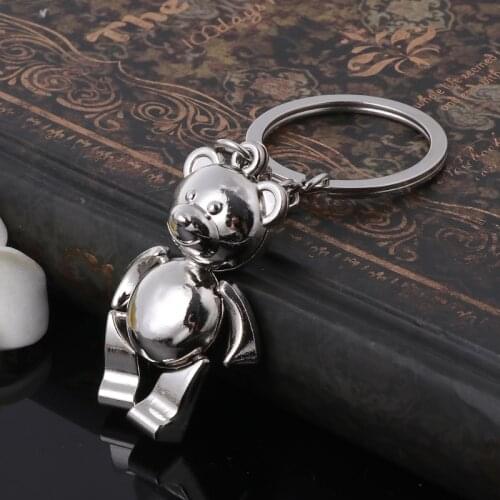 1PC New Cute Metal Movable Bear Keychain 3D Animal Kering Women Car Handbag Charm Stainless Steel Accessory