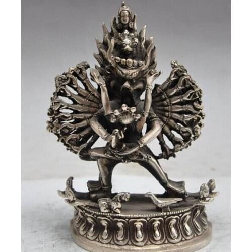 Decoration bronze factory outlets Tibet Silver 7"china tibet buddhism silver Exorcism Thousand hand Buddha god statue