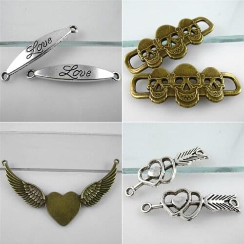 Heart Word Charms Connector Antique Silver Bronze Color Love Hope Wing Skull Connector Charms For Jewelry Making