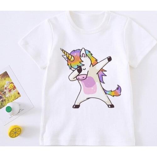 Children Rainbow Horse Cartoon Kids T Shirt Fashion Cute Unicorn Girl T-Shirt Harajuku Korean Design Round Neck Baby Boy T Shirt