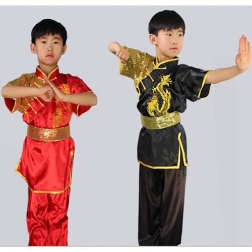 Kids Nanquan Clothing long fist stretch silk Suits Wushu Fighting show Clothes competition Kungfu sequins embroidered dragon