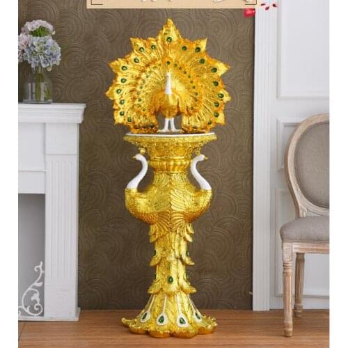 EUROPEAN LUXURY PEACOCK OPENING RESIN SCULPTURE ORNAMENTS HOME FURNISHING CRAFTS UPSCALE HOTEL LIVINGROOM FIGURINES DECORATION