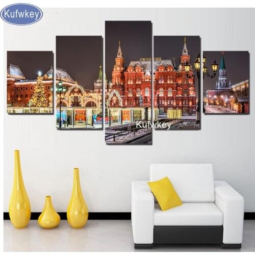 Fantasy,Full Diamond Embroidery,church 5D,diy Diamond Painting 5 pcs,Cross Stitch,3D,Diamond Mosaic,Christmas Castle,image,art