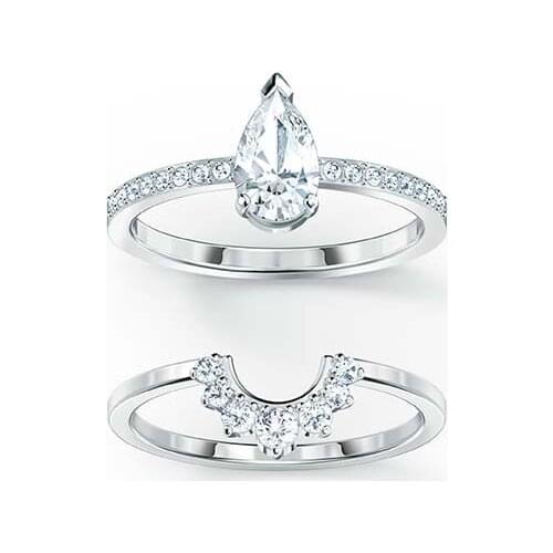 Brand 1:1 Simple design, two-in-one crystal silver drop shape stacking ring, exquisite and elegant luxury ladies silver jewelry