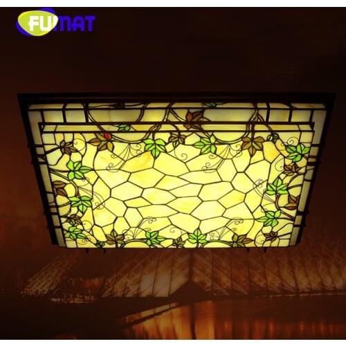 FUMAT Tiffany LED Ceiling Lamp Living room Lighting Fixture Rectangular American Vines Decoration Lamp luminari Ceiling lamps