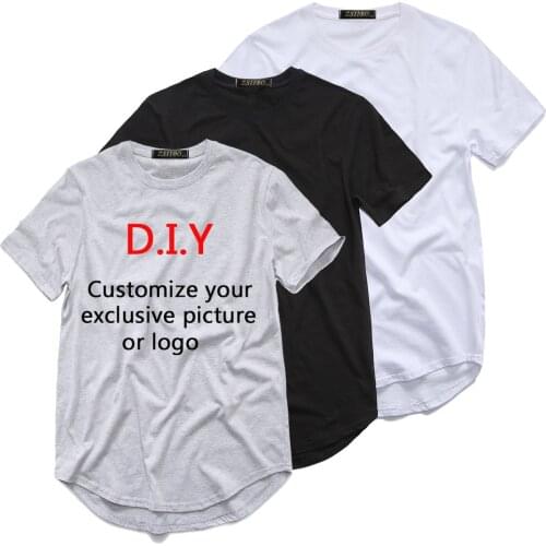 Cotton DIY print Mens extended streetwear t-shirt long line hip hop tshirt Customize Your Exclusive Design t shirt men DZS5MC