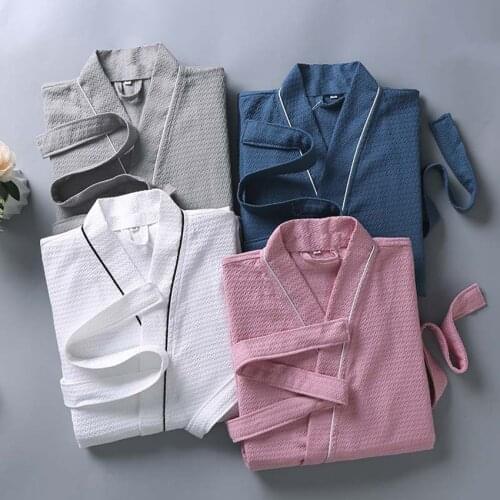 Unisex Women Men Kimono Waffle Bathing Robe Couple Hotel Shower Towel Bath Robe 100% Cotton Sleepwear Nightgown Bridesmaid Robes