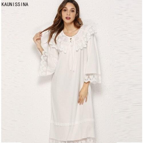 Cotton Princess Nightdress Three Quarter Sleeve Round Neck White Night Dress Vintage Homewear Plus Size Lingerie Long Nightgown