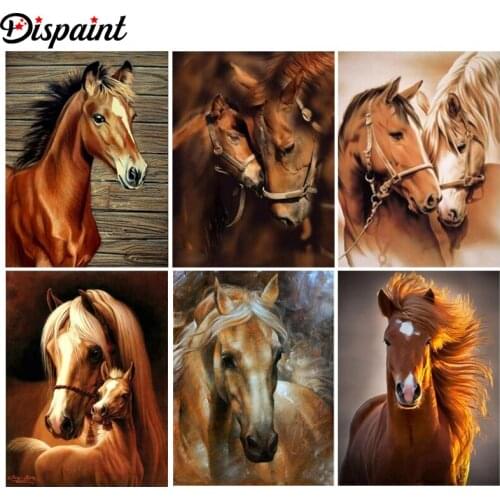 Dispaint Full Square/Round Drill 5D DIY Diamond Painting "Animal horse friend" 3D Embroidery Cross Stitch 3D Home Decor Gift