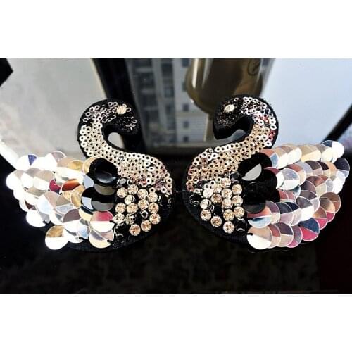 Swan rhinestones bead brooch patches applique vintage crystal fabric sew on patch fashion clothing bags decoration patch