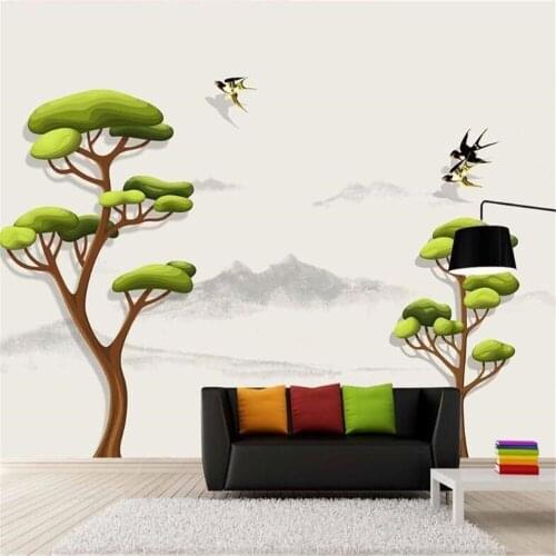 Milofi custom large mural wall cloth relief new Chinese Nordic minimalist fortune tree background wall decoration painting wallp