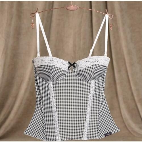 Fashion luxury beauty care shaper female set the disassemblability tie shoulder strap check corset underwear