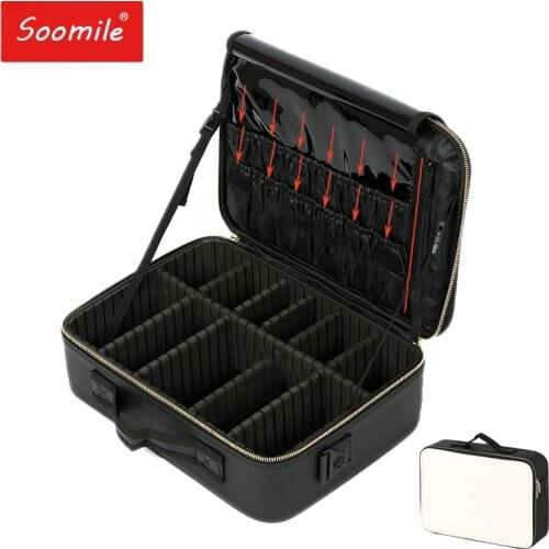 Fashion Female PU Leather Makeup Organizer Big Professional Travel Make Up Storage Box 2019 New Travel Cosmetic Suitcase