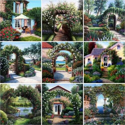 MomoArt 5D DIY Diamond Embroidery Garden Handmade Gift Diamond Painting House Landscape Diamond Mosaic Full Layout Home Decor