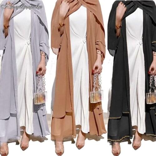 Muslim Cardigan Coat Kimono Maxi Dress Women Open Front Abaya Jilbab Robe Arab Turkish Loose Belted Caftan Gown Islamic Clothing