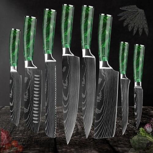SNOWY OWL Chef knife Set Kitchen Knives Laser Damascus Pattern Sharp Japanese Santoku Knife Cleaver Slicing Utility Knife