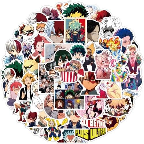 50PCS My Hero Academia Shoto Todoroki Stickers Cosplay Bakugou Katsuki Midoriya Izuku Skateboard PVC Waterproof Stickers Gifts