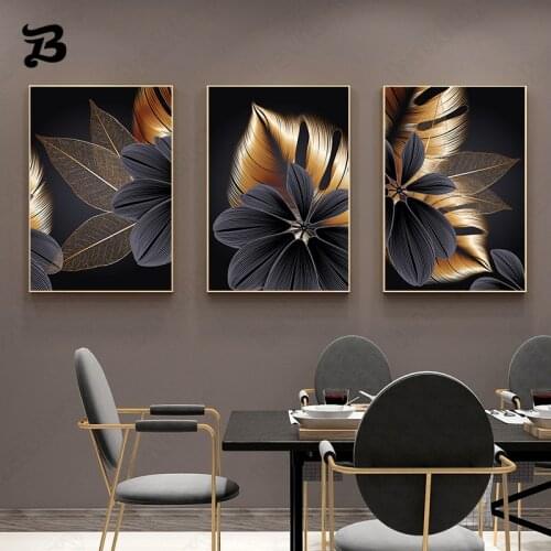 Wall Art Folwers Canvas Poster Golden Gray Abstract Prints Modern Art Home Decoration Abstract Wall Painting Nordic Living Roon