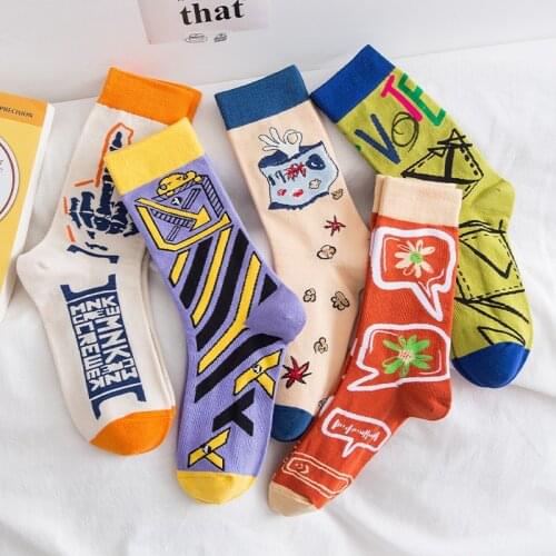 PEONFLY Colorful Womens Cotton Socks Funny Cartoon Abstract Art Pattern Creative Ladies Novelty Socks For Christmas Gifts