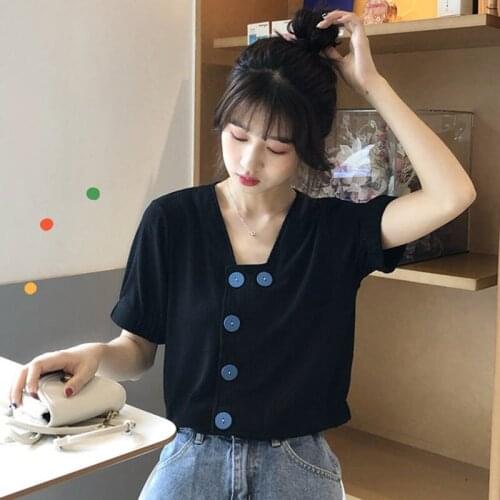 New Korean Style Short Non-Mainstream Short-Sleeved Scheming T-shirt Design Sense Womens Tops Students All-match Ins Fashion