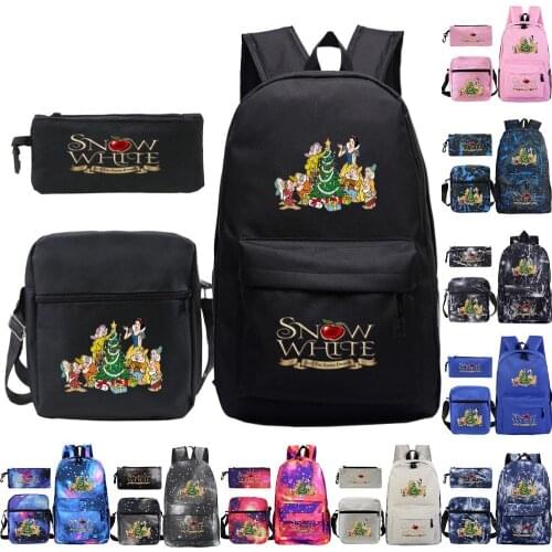 2021 New Disney Snow White Cartoon Pattern Student Backpack Three-Piece Elementary Schoolbag Small Shoulder Bag Pencil Case