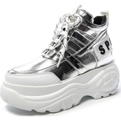 2020 New Autumn Lace-up Patent Leather Ankle Boots Thick Bottom Heighten Shoes Fashion Casual Boots Platform Sneaker Woman Boots