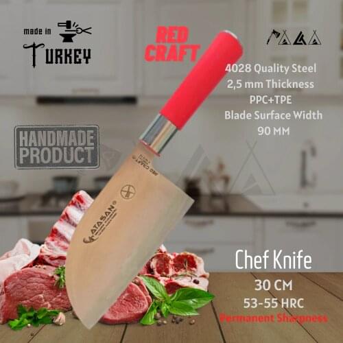 ATASAN Red Craft Chef Knives Cleaver Handmade High Quality Professional Stainless Steel Steak Butcher Kitchen Knife Turkish