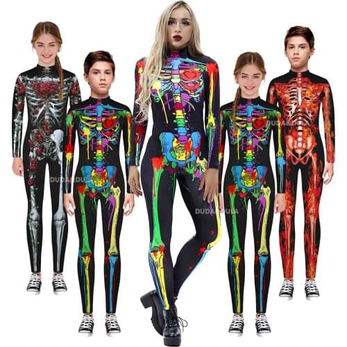 Halloween Scary Cosplay Mommy and Me Clothes Sexy Female Anime Cosplay Fancy Outfits Skeleton Jumpsuits Baby Girl Scary Costume