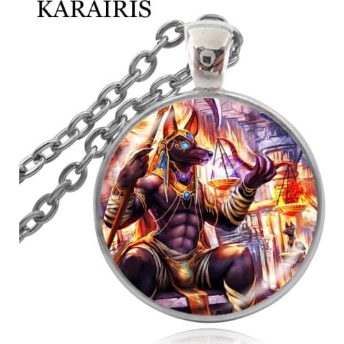 KARAIRIS Gothic Egyptian Lord Of The Underworld Anubis Pendant Necklace Vintage Woman Fashion Jewelry Glass Cabochon Necklaces