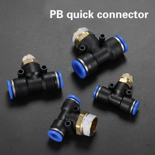 10PCS Pneumatic quick plug connector PB4-M5 T type three-way positive thread 4-12mm plastic hose couplings Pneumatic Components