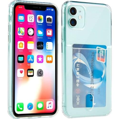 Transparent Case with Card Holder For iPhone 11 Pro Max XS X XR 7 8 Plus SE 2020 SE2 6 6S Silicone Clear Phone Cover Accessories
