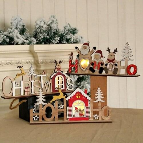 Christmas Laser Engraving Wooden Luminous Letter Card Ornaments Christmas Tree Decoration Diy Assembled Childrens Gifts