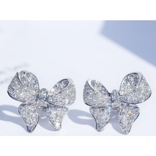 S925 Silver Needle French Micro Inlaid AAA Zirconia Bow Stud Earrings Small And Versatile High End Jewelry Women