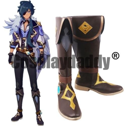 Genshin Impact Mondstadt Knights of Favonius Frostwind Swordsman Kaeya Alberich Cosplay Shoes Fold Over Boots S008