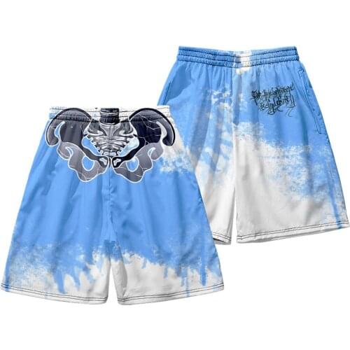 Mens Casual Blue Skeleton Print Shorts Hip Hop Streetwear Male Gyms Fitness Short Pants Joggers Sportswear Bodybuilding Shorts