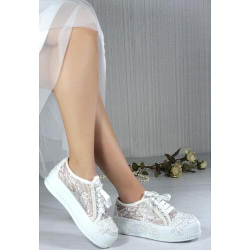 Nicole Ladies Bridal Women Pearl Lace Rose Luxury Handmade Fashion Platform High and Flat Heel White Wedding Shoes