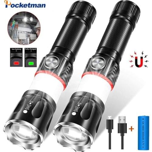 Pocketman 80000LM High-end LED Flashlight USB Rechargeable COB Work Lamp With Tail Magnet Zoomable Torch Camping Lamp Lanterna