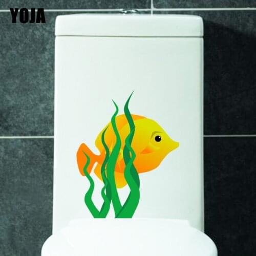 YOJA 19.6*24.5CM Cartoon Toilet Decal Living Room Home Wall Decor Sticker Fish In Aquatic Plants T3-0893