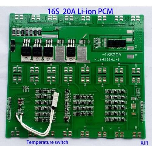 16S 20A lithium lipo BMS/PCM/PCB battery protection board for unicycle 16 Packs 18650 Li-ion Battery Cell w/Temp