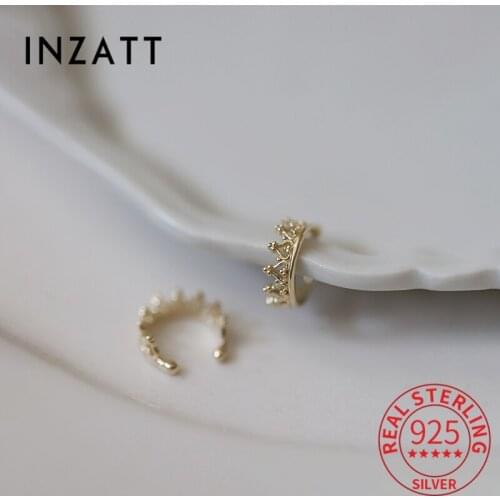 INZATT Real 925 Sterling Silver 14k Gold Crown Clip Earrings For Women Classic Fine Jewelry Minimalist Accessories Drop Shipping