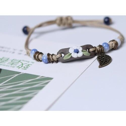 Fashion Retro Handmade Ceramic Beads Charm Bracelet For Women Ethnic Style Jewelry Bangle Accessories