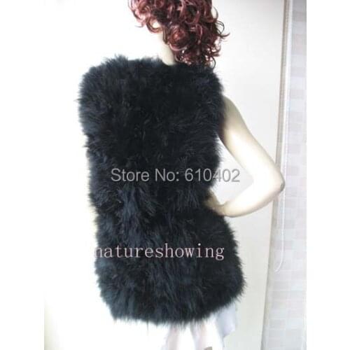 Womens Winter Genuine/Real Ostrich Fur Long Vest Fashion Black
