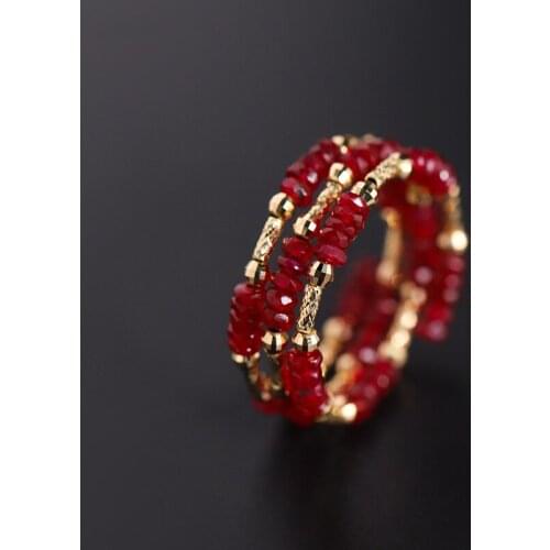 DAIMI GEMSTONES Ruby Ring Female Genuine Yellow 18K Gold Multilayer Freshwater Pearl Tail Ring