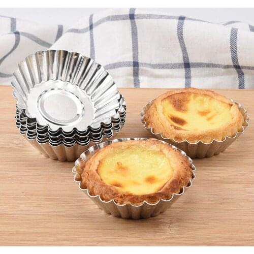 10pcs Cake Egg Tart Mold Flower Shape Nonstick Ripple Aluminum Reusable Cupcake High Quality Baking Pasty Moulds Bakery Tools