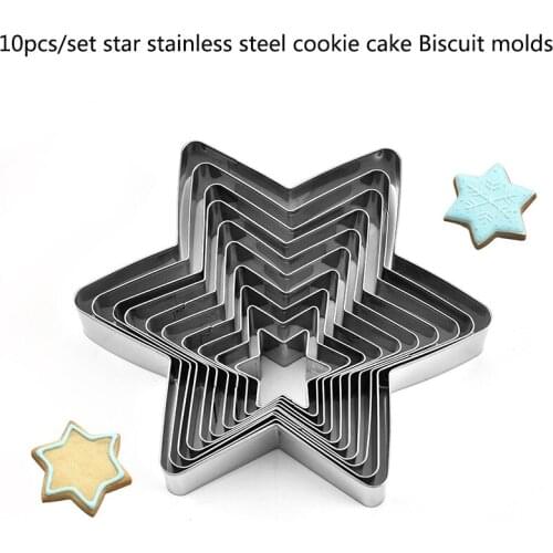 10Pcs/Set 430 Stainless Steel Star Round Shape Cookie Biscuit Cutter Dough Fondant Clay Soft Pottery Base Biscuit Fruit Mold