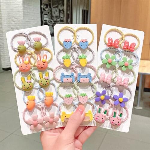 10Pcs/Set Girls Cute Cartoon Animals Flowers 3.5cm Elastic Hair Bands Ponytail Holder Headbands Scrunchies Kids Hair Accessories